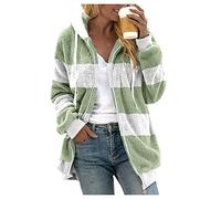 HZMM Fleece Sweatshirt Women Long Sleeve Tops Coats Women's Casual Color Block Plush Sweatshirt Zipper Hoodie Loose Winter Blouse Warm Coat Casual Ladies Thicken Blouses Tops Green, 3XL