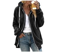 HZMM Fleece Sweatshirt Women Long Sleeve Tops Coats Women's Casual Color Block Plush Sweatshirt Zipper Hoodie Loose Winter Blouse Warm Coat Casual Ladies Thicken Blouses Tops Black M