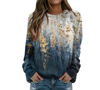 HZMM Ink Style Printed Jumper Sweatshirt Women Long Sleeve Round Neck Loose Tunic Tops Winter Ladies Koi Pattern Warm Blouse Streetwear Plus Size, S