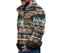 HZMM Mens Autumn And Winter Fashion Casual Retro Printed Double Sided Plush Pocket Buttons Threaded Cuffs Hoodless Sweater Long Sleeve Coat Jacket Top Blouse, XL, S-06 Khaki