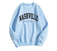 HZMM Outdoor Women NASHVILLE Sweatshirts Fleece Women's Crewneck Sweatshirts Winter Basic Casual Jumpers for Women UK Classic Fall Blouses(Light Blue, XL)