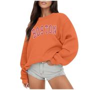 HZMM Oversize BOSTON Jumper Sweatshirt for Women Basic Female Crew Neck Pullover Sweatshirt Christmas Vintage Outdoor Pullover Sweatshirt for Women Printed Holiday Blouses(Orange, L)