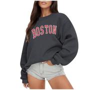 HZMM Oversize BOSTON Jumper Sweatshirt for Women Basic Female Crew Neck Pullover Sweatshirt Christmas Vintage Outdoor Pullover Sweatshirt for Women Printed Holiday Blouses(Grey, XL)