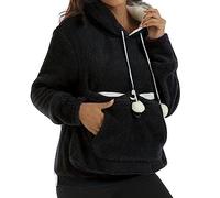 HZMM Plain Fleece Sweatshirt Women's Autumn Winter Thick Hoodie with Large Pet Pouch Solid Color Warm Hoodie Sweatshirt Plus Size Pullover Sweatshirt (Black, XL)