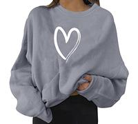 HZMM Plain Long Sleeve Tunic Shirt Fashion Women's Warm Sweatshirt Casual O Neck Soft Love Heart Printed Shirt Ladies Winter Sweatshirts Top for Women