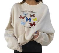 HZMM Plain Long Sleeve Tunic Tops Women Colorful Butterfly Print Sweatshirts Casual Ladies Tops Fashion Winter Women's Crew Neck Streetwear Blouse for Women