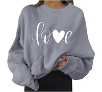 HZMM Plain Round Collar Tunic Top Fashion Long Sleeve LOVE Letter Print Sweatshirt Winter Women Warm Streetwear Blouse Plus Size, XL