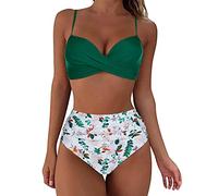 HZMM Summer Bikini Women Twist High Waisted Bikini Sexy Push Up Two Piece Swimsuits Vintage Swimsuit Retro Halter Ruched Leopard Floral Printed Bikini Set Board Shorts Women Plus Size, Mint Green, L