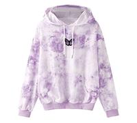 HZMM Sweatshirts for Women Autumn Winter Women's Butterfly Printing Sweatshirt Casual Ladies Round Neck Tie-Dye Loose Hoodie Long Sleeves Drawstring Tunic Blouse Hooded Top Purple