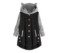 HZMM Sweatshirts for Women Long Sleeve Shirts Women Button Coat Patchworl Tops Hooded Pullover Loose Sweater Blouse Plus Size Hoodie Solid Color Warm Stylish, L