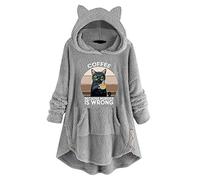 HZMM Sweatshirts Women Jumper Casual Long Sleeve Women'S Tops Cat Coffee Cup Print Shirt Pullover Hoodie Fleece Cute Printed Loose Fashion Top With Sweater Pullover, #2 Grey, L