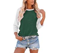 HZMM Womans Tee Shirt Women Long Sleeve Round Neck Top Solid Color Color Matching Blouse Fashion Ladies Raglan Sleeves Casual Loose T Shirts for Women Fall
