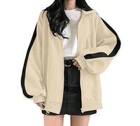 HZMM Women Ladies Plain Hoodie Top Womens Zip Up Hoodie Fashion Oversized Plain Hoodies Comfy Plus Size Sweatshirts Cute Jackets For Teen Sweatshirt Long Sleeve Street Fashion Beige, XXL