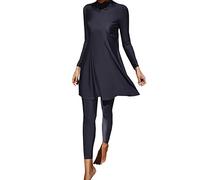 HZMM Women Summer Burkini Muslim Swimwear Female Two Piece Set Swimsuit Long Sleeve Plain Beach Swimming Suit Plus Size Surfing Swimwear for Islamic Girl Blue