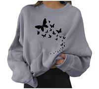 HZMM Women Sweatshirts Top Crew Neck Casual Winter Long Sleeve Loose Jumper Tunic Tops Butterfly Printed Women's Blouse Plus Size