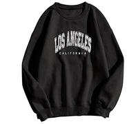 HZMM Women Tops Hoodless LOS-ANGELES Letters Sweatshirt Casual Womens Fall Raglan Long Sleeve Sweatshirt Crew Neck Top Lightweight Blouse Women's Streetwear