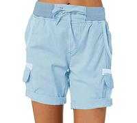 HZMM Womens Active Cargo Shorts Women Cargo Shorts Summer Loose Hiking Shorts with Pockets Chino Shorts for Women Plus Size Light Blue, XXL