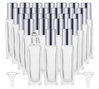 Hzmssore 25 Pcs 10 ml Glass Roller Bottles for Essential Oils, Square Thick Empty Glass Bottles with Stainless Steel Roller Balls Protection, Leakproof with 2 Funnel for Travel, Silver