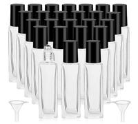Hzmssore 25 Pcs 10 ml Roller Bottles for Essential Oils, Square Thick Empty Glass Roller Bottles with Stainless Steel Roller Balls Protection Leakproof with 2 Funnel for Travel, Black