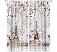 HZOHNAGO Paris Eiffel Tower Curtains Retro Pink Flowers Towers Pattern Blackout Print Rod Pocket Window Drapes for Bedroom Living Room 42x45in