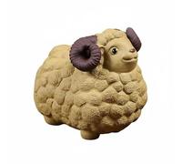 Hzoibyze Ceramic Figurine Tea Pet Sheep Ornament Sculpture Clay Material Small And Neat Display Piece Suitable for tea trays tea gatherings home decoration study, Yellow, Looking Up, Large