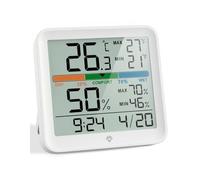 Hzoibyze Digital Hygrometer Clock Indoor Thermometer Room Humidity Backlight Display Comfort Indicator and Memory Suitable for Bedroom Study Office Living Area