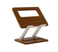 Hzoibyze Laptop Stand Adjustable Notebook Riser Computer Holder Desk Accessory Wood Grain Surface Aluminum Arms Ventilation Slot Rounded Corners Secure Stand, Cherry Wood, Pen Slot Version