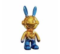 Hzoibyze Space Themed Statue Astronaut Hare Figurine Bunny Sculpture Resin Decor Sl lectroplated Surface Modern Aesthetic Refined Contemporary Detail, Blue Gold