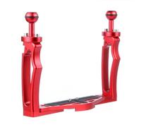 Hzoibyze Underwater Camera Support Underwater Rig Bracket Double Handle Frame Action Camera Cage DSLR Mount Aluminum Alloy Build for and expanded lighting, Red, Handheld