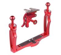 Hzoibyze Underwater Camera Support Underwater Rig Bracket Double Handle Frame Action Camera Cage DSLR Mount Aluminum Alloy Build for and expanded lighting, Red, Handheld With Shutter