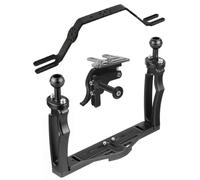 Hzoibyze Underwater Camera Support Underwater Rig Bracket Double Handle Frame Action Camera Cage DSLR Mount Aluminum Alloy Build for and expanded lighting, Black, Handheld With Shutter And Handle