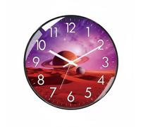 Hzoibyze Wall Clock Space Theme Clock Round Wall Clock Silent Non Ticking Clock Clear Hands And Bold Numbers Suitable for bedroom nursery study living room office, 20CM, Planet B-black Frame