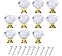 Hzomif 20 Pcs 30mm Crystal Clear Diamond Shape Acrylic Cabinet Knobs Cupboard Drawer Pull Kitchen Door Wardrobe Handles Hardware(Gold)