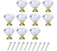 Hzomif 20 Pcs 30mm Diamond Shape Crystal Cabinet Knobs with Screws,Clear Drawer Knob Pull Handle Use for Kitchen,Dresser,Closet,Cupboard(Gold)
