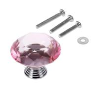 Hzomif 3X 40mm Pink Diamond Shape Crystal Glass Knob Drawer Cupboard Pull Handles Kitchen