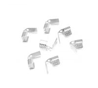Hzomif Gold Fold Over Cord Ends 1000pcs 4/5/6mm Metal Rope Fastener Crimp Fold Over Cord End Cap Leather Clip Connector For DIY Jewelry Making Findings(Silver,6mm)