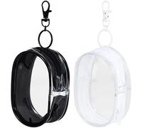 Hzopcw 2pcs Clear Keychain Pouch, Portable Mini Zipper Case Makeup Bags with Hook, Small Waterproof PVC Figure Display Pouch Travel Cosmetic Case for Organizing Keys Lipstick- Black & White