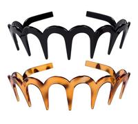 Hzopcw 2pcs Zig Zag Headbands with Teeth, Plastic Wavy Shape Headbands for Women, Non-Slip Wide Teeth Hair Bands Accessories for Long Short Straight Curly Hair- Leopard Color & Black