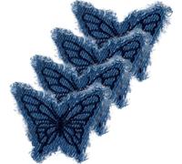 Hzopcw 4pcs Denim Butterfly Iron on Patches, Sew on Embroidered Applique with Fringe, Retro Butterfly Denim Patches Repair Decoration for Jeans Jackets Bags Hat Shoes- Blue