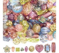 Hzopcw 50g Baroque Acrylic Beads, Bohemia Heart Butterfly Czech Beads Assorted, Vintage Multi-Shaped Colorful Flower Charms Spacer Assortments for Jewelry Making DIY Crafts