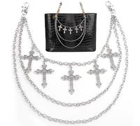 Hzopcw Punk Pants Chain, Gothic Hip Hop Rock Belt Charms with Cross, Alloy Wallet Chain Clothing Accessories for Jeans Pants Trouser Belts Streetwear Bags- Silver