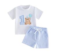 HZPHQY Baby Boy First 1st Birthday Outfit Short Sleeve T Shirt Shorts Set | Lion/Bear/Dinosaur 1 Embroidery Cake Smash Wild One Summer Clothes