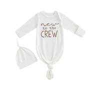 HZPHQY Gender Neutral Newborn Baby Girl Boy Coming Home Sleeper Long Sleeve Pajamas Infant Gown Pjs Pajama (A White New to The Crew, 0-3 Months)