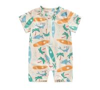 HZPHQY Infant Newborn Baby Boys Swimming Costume One Piece Short Sleeve Swimwear Boy Shark Print Rash Guard Zip Up Swimsuit 0-3 Months
