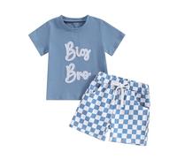 HZPHQY Kids Toddler Baby Boy Little Big Brother Matching Outfits Romper Shirt Top Shorts Set Infant Spring Summer Clothes (B Blue Big Bro, 3-4T)