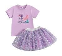 HZPHQY Kids Toddler Baby Girl 2nd Birthday Outfit Two to Six Print Sweatshirt Mermaid Tutu Skirts (B Purple Three, 3-4T)