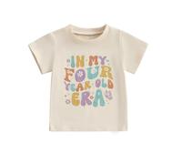 HZPHQY Kids Toddler Girls Birthday Outfit in My One Two Three Four Five Six Year Old Era Short Sleeve Shirt Baby Summer Clothes (A Beige in My Four Year Old Era, 4 Years)
