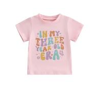 HZPHQY Kids Toddler Girls Birthday Outfit in My One Two Three Four Five Six Year Old Era Short Sleeve Shirt Baby Summer Clothes (A Pink in My Three Year Old Era, 3 Years)