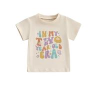 HZPHQY Kids Toddler Girls Birthday Outfit in My One Two Three Four Five Six Year Old Era Short Sleeve Shirt Baby Summer Clothes (A Beige in My Two Year Old Era, 24_Months)