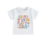 HZPHQY Kids Toddler Girls Birthday Outfit in My One Two Three Four Five Six Year Old Era Short Sleeve Shirt Baby Summer Clothes (A White in My Two Year Old Era, 24_Months)